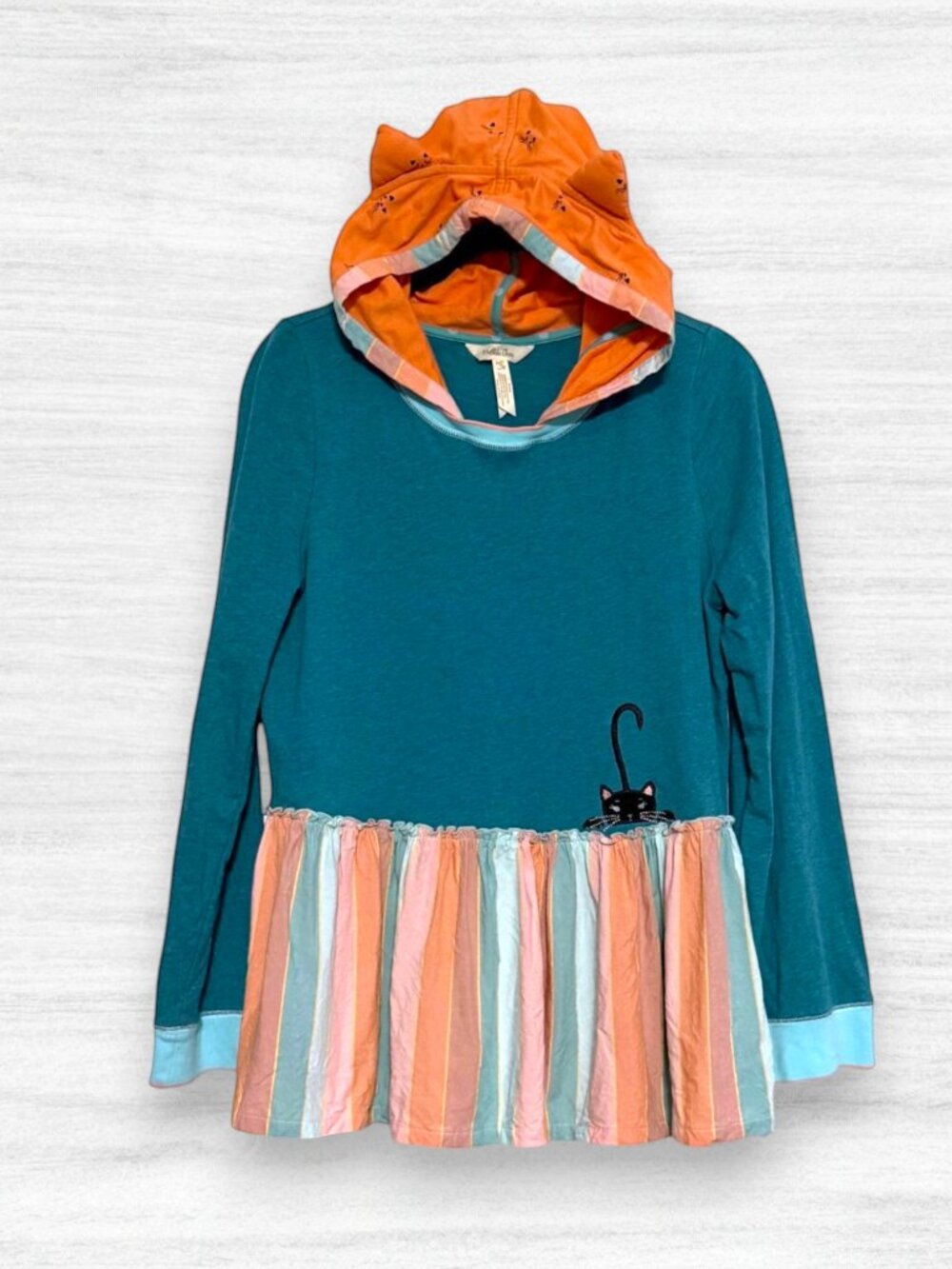 Matilda Jane Jacqueline Cat Ear Hoodie Ruffle Tunic Teal Orange Tween Girls 16